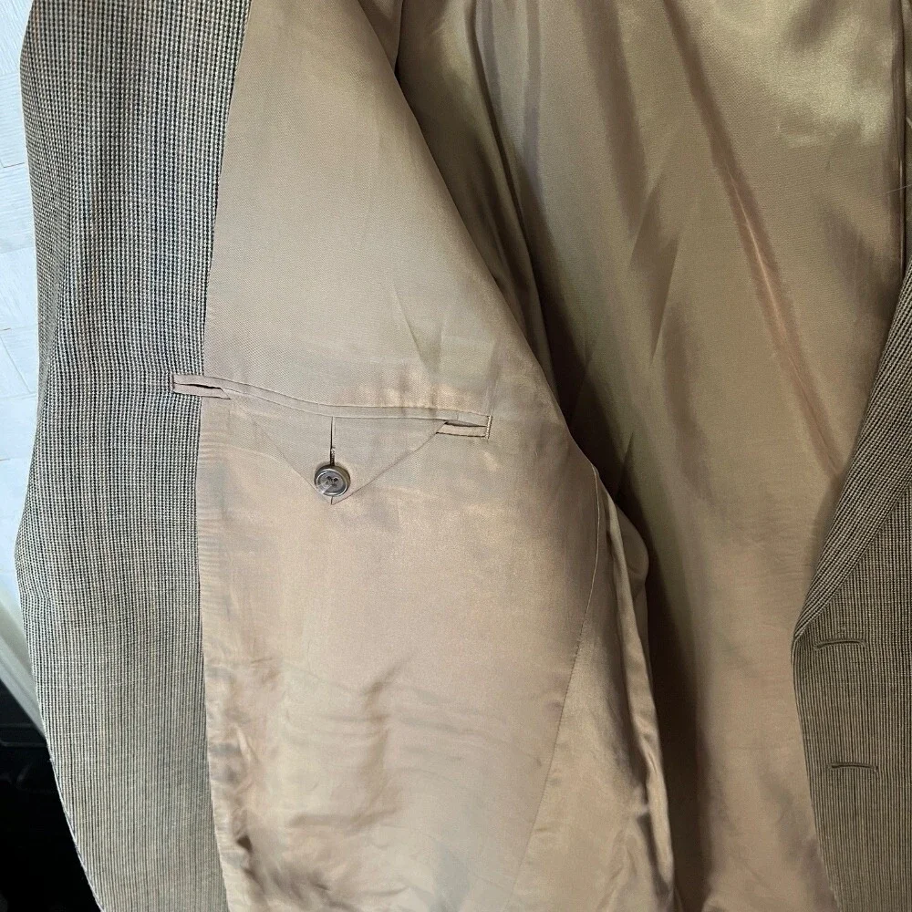 Chaps Classic Silk & Wool Blazer Sport Coat Brown Two Button Classic Fit 46 Long